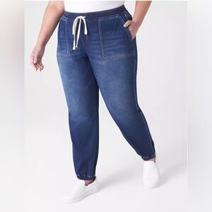 Lane Bryant Boyfriend Pull on Drawstring Denim Jogger Pants Sz 16